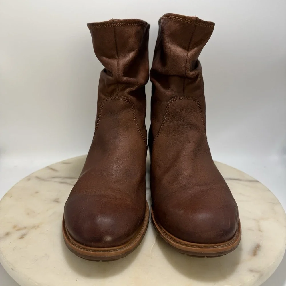 Timberland Sutherlin Bay Mid Back Zip Brown Leather Slouch Ankle Boots Women 10